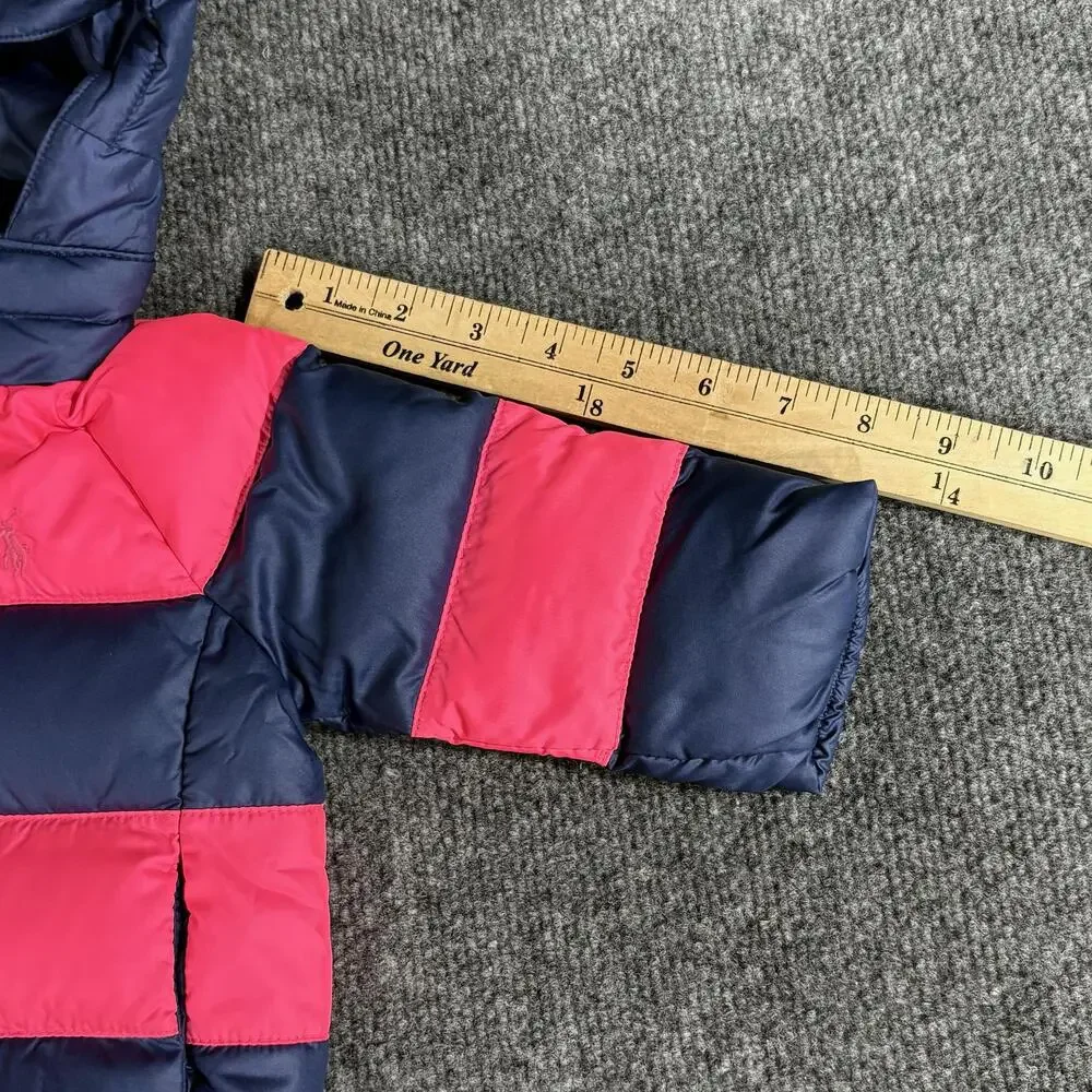 Ralph Lauren Jacket Infant Girls 6M Pink Navy Striped Hooded Down Puffer Winter